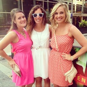 Boutique Orange & Tan Chevron Print Dress - Small